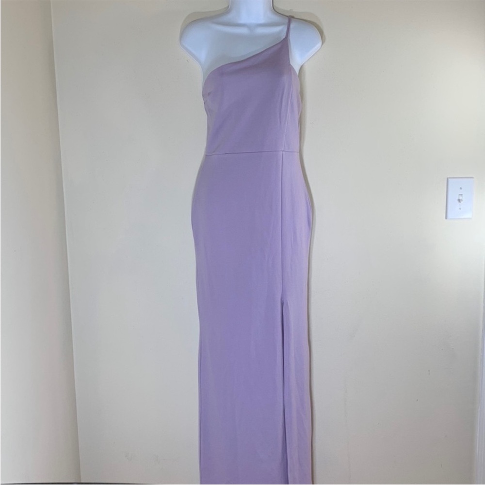 NWT. Nasty Gal Collection Draw The Neckline Asymmetric Maxi Dress in Lilac.